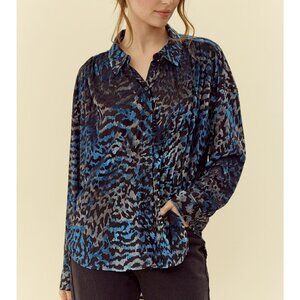 NWT Jodifl Teal Velvet Leopard Print Blouse
